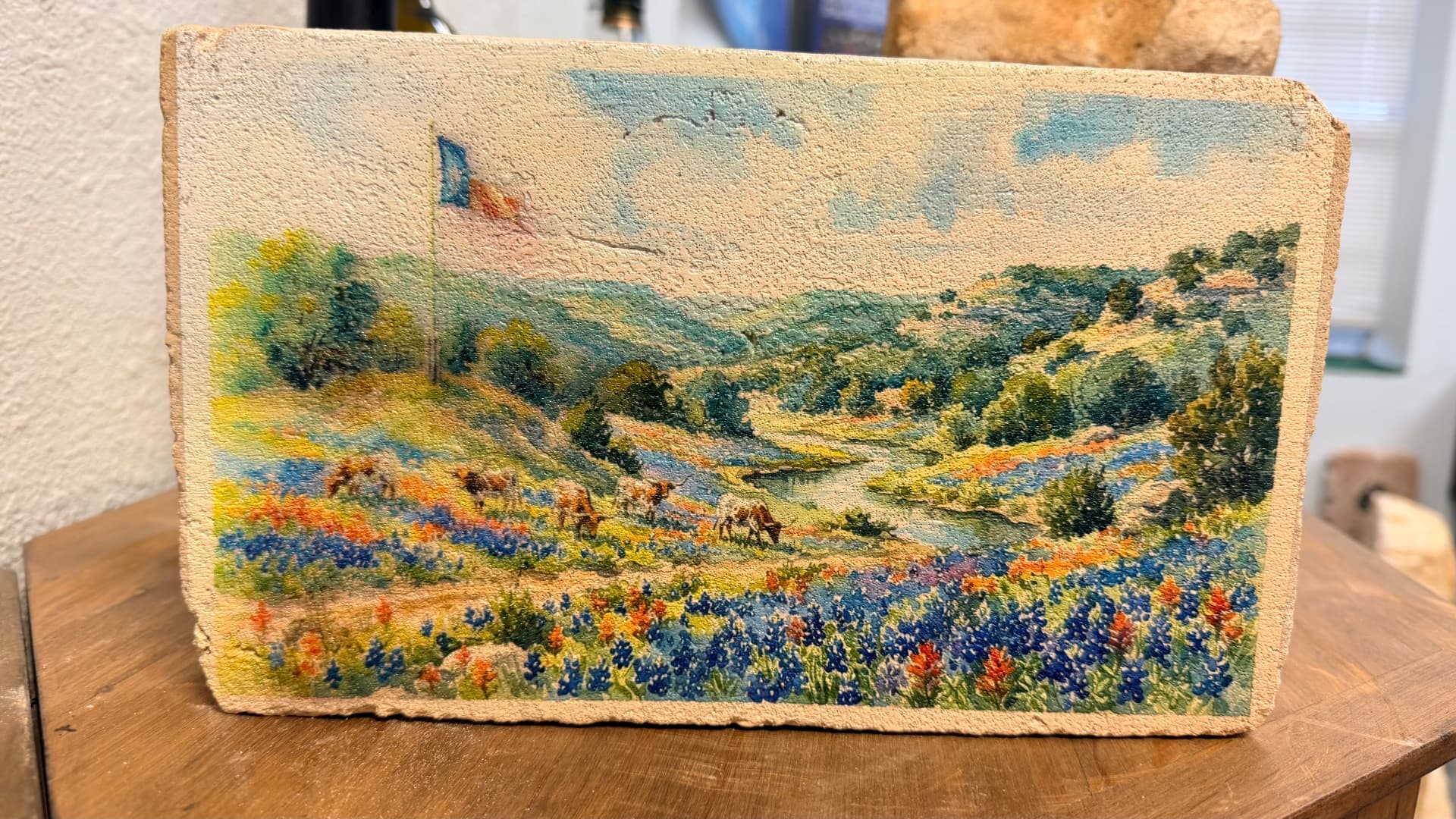 Texas Hill Country bluebonnet landscape UV printed on an engineered stone paver